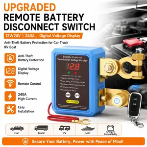 Upgraded Remote Battery Disconnect Switch 12V/24V 240A with Digital Voltage Display Anti-Theft Battery Protection for Car Truck RV Boat Includes Remote & Wiring Accessories #SummerVibes