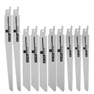 10 Piece Portable Reciprocating Saw Blade Set, Bi-Metal/Carbide/Diamond Coated Tools, Multi-Material Wood Steel Plastic Stone Cutting Application, Wall Cutting Pipe Slicing Industrial Alloy Sheet Down Cutting Kit Professional Industrial Tool Kit