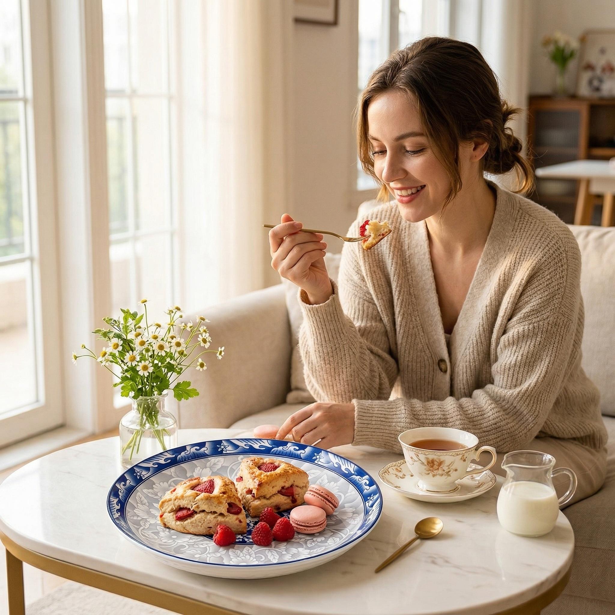 Viral Blue and White Ceramic Plate Set! BOYOU 8" Chinese Style Plates, Microwave & Dishwasher Safe. Underglaze Craft, Non-toxic & Durable. Thickened Deep Plates for Pasta, Salad & Fruit. Space-Saving Set of 4, Elevate Your Kitchen Style!