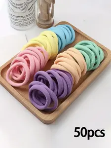 Girls Multi-Color Varieties Elastic Hairbands Set, Daily Use 50 Pieces, Suitable for Styling & Accessories, Durable Comfortable Design, Elastic Hair Accessory