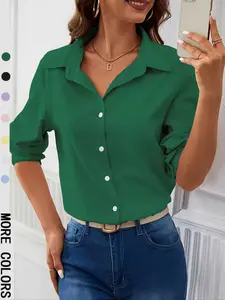 Women's Simple Collar Shirt, Blouse, Long Sleeve Basic Top, Versatile Commuter Wear, Business Casual, Elegant Casual Fashion, Perfect for Daily Use
