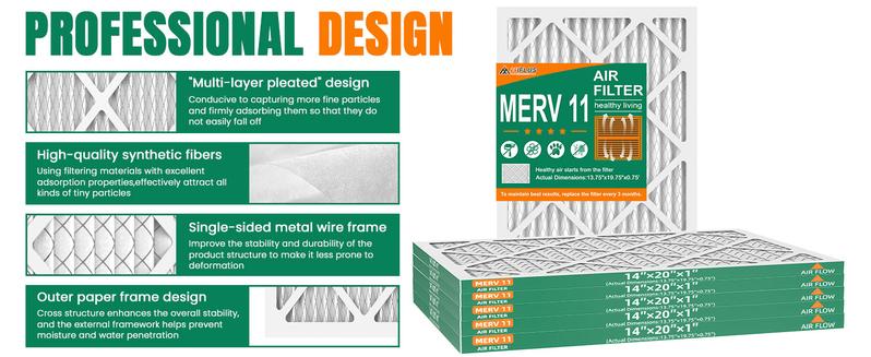 14 * 20 * 1 Air Filter,MERV 11,Furnace Air Filter for HVAC,Dust Defense-6packs by MIFLUS