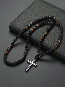 Handmade Beaded Cross Pendant Necklace, Religious Pendant, Fashion Accessory for Daily Wear & Special Occasions, Energy Healing Jewelry Gift