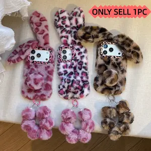 New Soft Plush Leopard Tiger Print Long Ear Short Tail Rabbit Phone Case for Apple iPhone 17 Pro Max, Cute Cartoon Aesthetic Protective Cover, Smartphone Accessories, Protector