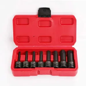 8 Pc 1/2 In Drive SAE  Impact Socket Set Hex Bits 3 in Long Bit Air Allen Driver