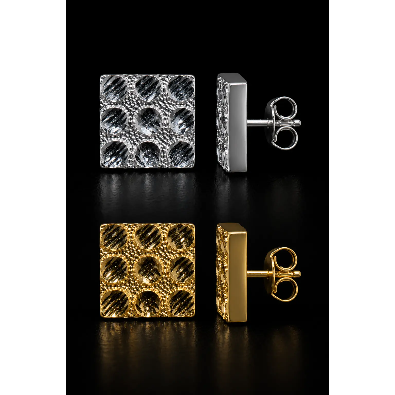 925 Silver Square Nugget Earrings
