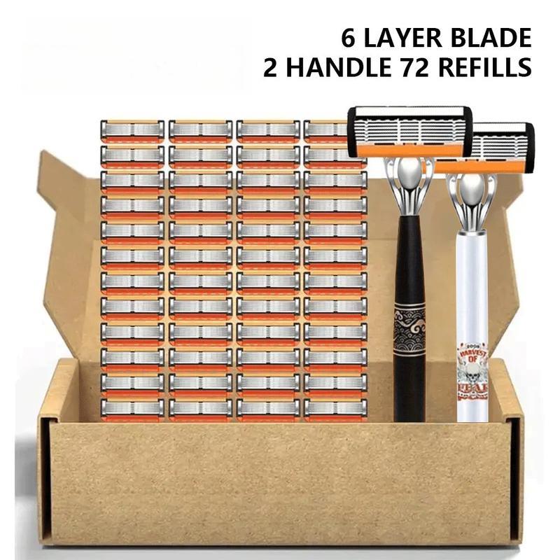 This classic men's razor comes with 72 ultra-sharp and durable blades, and its progressive design ensures a safe, smooth and painless shaving experience. Comes with 2 non-slip handles, perfect for holiday gifts