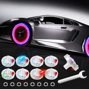 8 Pieces Car Tire Lights Wheel Valve Stem Lamp Cap Lights Car Solar Led Tire Lights Solar Energy Flashing Lights for Vehicles Car Motorcycles Bicycles