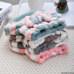 4pcs Quick Dry Hair Towel Cap Striped Super Absorbent Shower Hair Wrap Soft Bath Hair Bonnet Reusable Bathroom Accessory for Women Daily Hair Care