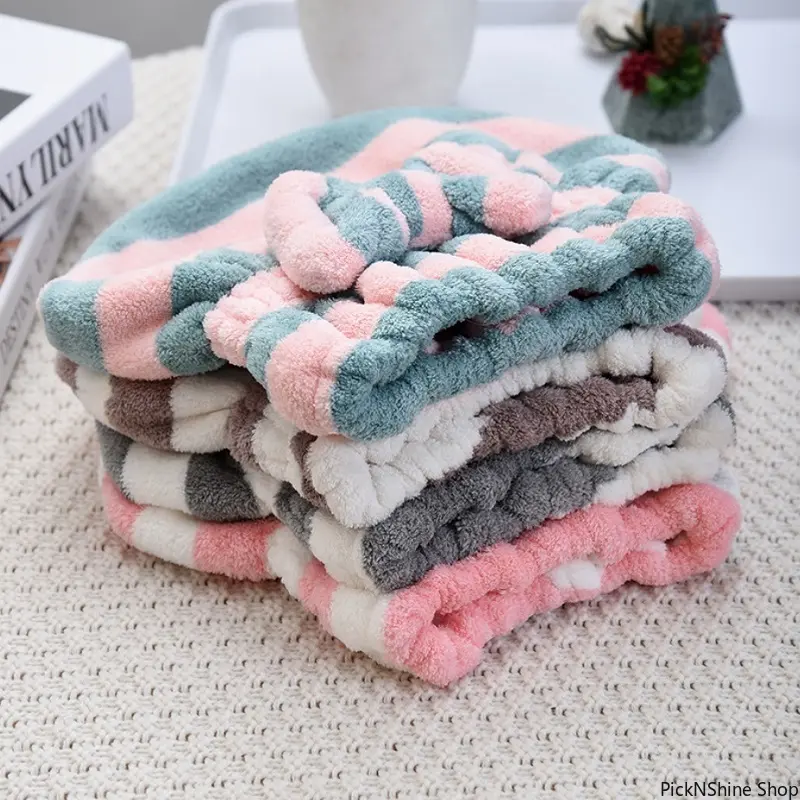 4pcs Quick Dry Hair Towel Cap Striped Super Absorbent Shower Hair Wrap Soft Bath Hair Bonnet Reusable Bathroom Accessory for Women Daily Hair Care