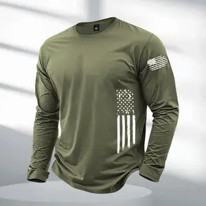 Men's Fashion Long Sleeve T-Shirt American Street Flag Print Style Outdoor Sports and Exercise Suitable Sport T-Shirt Gift for Boyfriend First Choice Elegant Long T-Shirt SpringStatements Athletic Workout Clothing Athletic Training Apparel