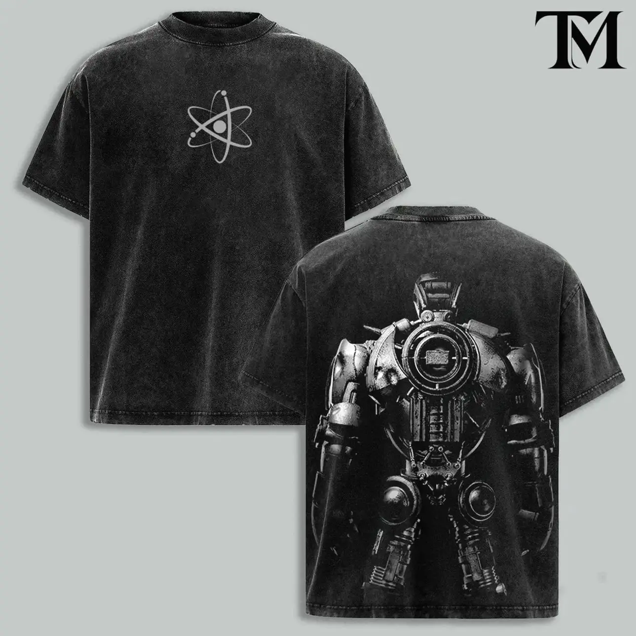 Atom The Smashing Real Steel Vintage Washed Oversized T-Shirt & Hoodie, Boxing Robot Graphic Acid Wash Heavyweight Cotton Tee, Retro Movie Streetwear, Battle Bot Fan Merch, Mechanical Fighter Shirt 6KE