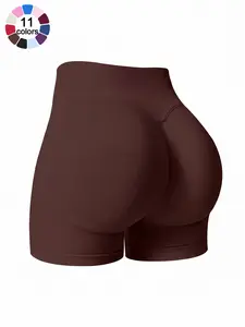 Women's Solid Color Sports Shorts 4 Way Stretch No Show Breathable Soft Comfortable High Waist Butt Lifting Shaping Active Bottoms Gym Training Seamless Shorts Outdoor Running Cycling Indoor Pilates Shorts Daily Versatile Yoga Shorts