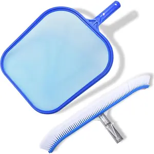 Swimming Pool Brush with Pool Skimmer Net Kit,17.5"  Pool Cleaning Brush with Nylon Pool Bristles, Heavy Duty Pool Fine Mesh Frame Net, Pool Cleaner Supplies(Pole not Included)