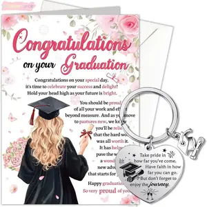 Graduation Card And Keychain Set Heart Engraved Inspirational Keyring With Floral Greeting Card Sentimental Graduation Gift For Her Perfect Daily Reminder Of Support