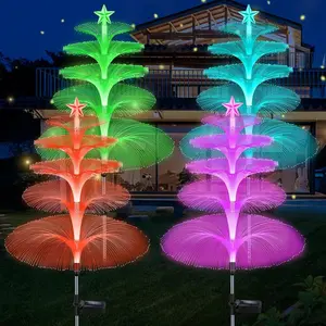 4 Packs Jellyfish Lights With Star 5 Layer Optical Fiber 7 Color Changing, Solar Garden Lights Outdoor, Christmas Decorations Trees Lights Fairy Lights Garden Decor For Outside Gardening Gift, Ideal Gardening Gifts For Mom & Women