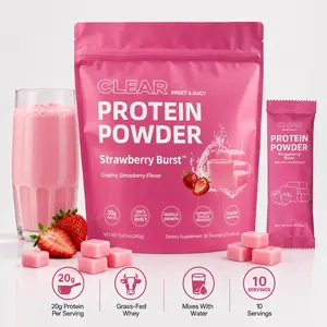 Clear Protein Powder Strawberry Burst, 20g Protein Per Serving, Grass-Fed Whey Isolate Drink Mix, Fast-Absorbing Protein for Muscle Recovery, Light & Refreshing Creamy Strawberry Flavor, 10 Servings