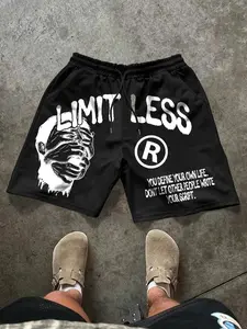 Men's shorts, Loose featuring a dark Y2K pattern, gold foil sequins, and a versatile black color. Perfect for casual vacations and everyday wear, and also a great gift.