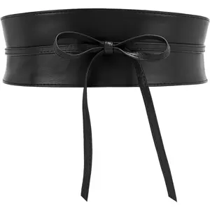 Women Obi Waist Belt Faux Leather Wide Wrap Around Bowknot Belt Ladies Waistband Belts for Dress