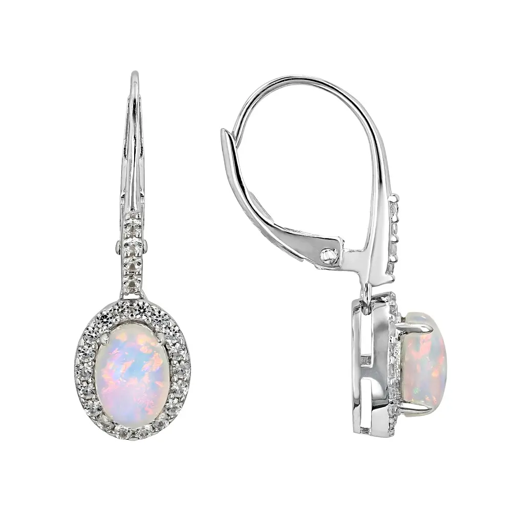JTV White Ethiopian Opal Rhodium Over Sterling Silver Earrings 1.33ctw