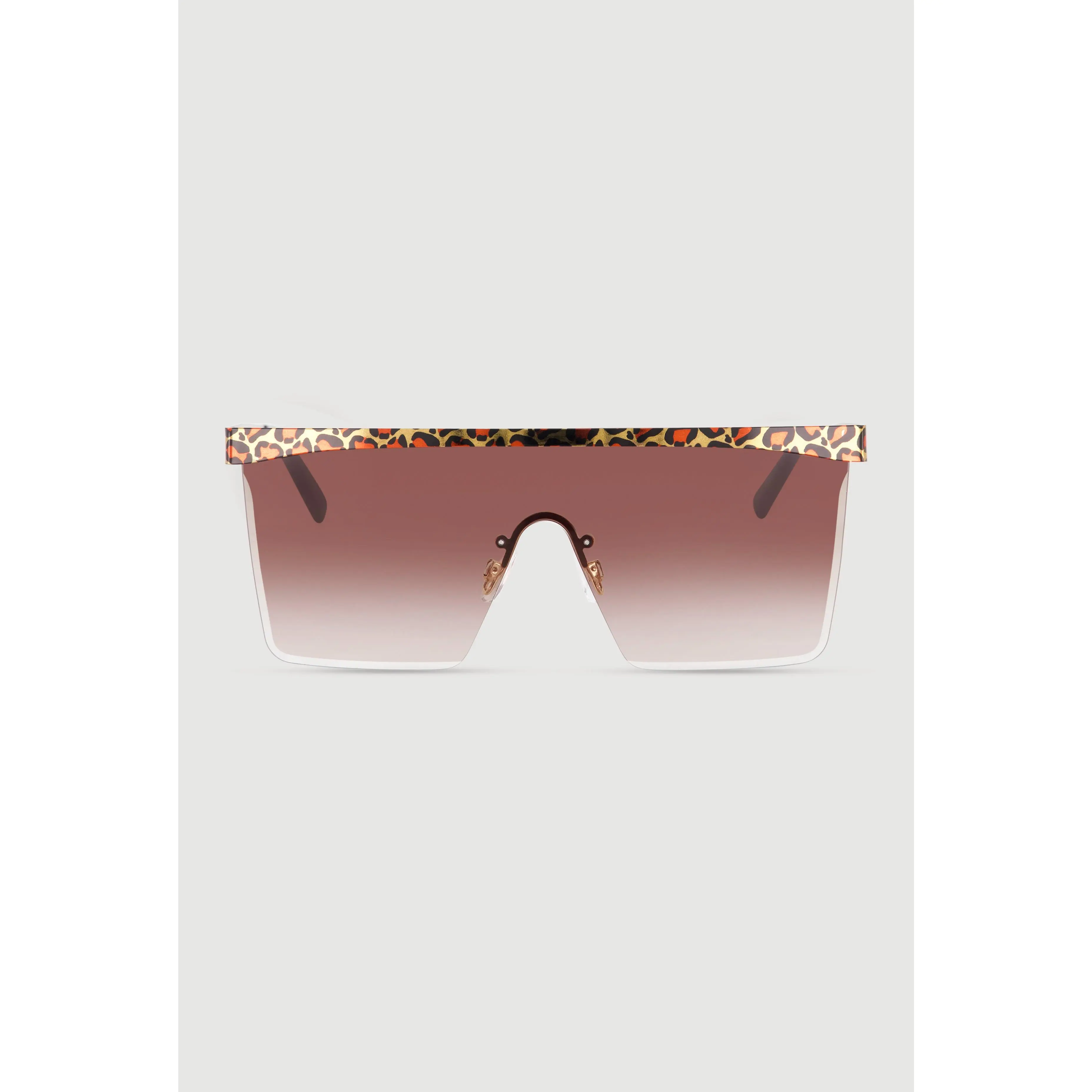 Leopard Print Trim Ombre Lens Shield Sunglasses