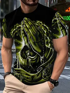 Men's Casual Summer T-Shirt Gift Box Set, Round Neck, Lightweight Breathable Polyester Fabric, Religious Church Theme Design, Fitted H-Type Style, Menswear
