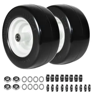 (Set of 2) 11x6.00-5 Smooth Tire and Wheel,  11x6-5 Solid Rubbe Riding Lawn Mower Tire with Rim, 3/4" Bearing, 5.8" Centered Hub, Smooth Tread Solid Tire for Zero Turn Mowers