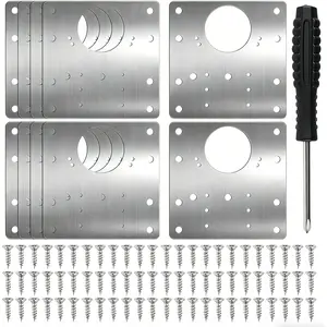 10 count Cabinet Hinge Repair Plate Kit,Cabinet Door Hinge Repair Plate,Stainless Steel Hinge Repair Boards for Cupboard Furniture Kitchen Cabinet Door Hinges(3.54x3.54),with 60 Screws, 1