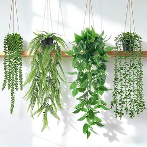 4Pcs Fake Plants Hanging Artificial Ivy Vine Faux Eucalyptus Hanging Pl4Pcs Fake Plants Hanging Artificial Ivy Vine Faux Eucalyptus Hanging Plants, Boston Fern, String of Pearls for Living Room Aesthetic Bedroom Boho Kitche Wall Shelf Indoor Outdoor Decor