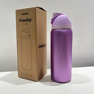 Owala Freesip series Galaxy Purple insulated cup, made of 304 stainless steel, with double drinking spout design for vacuum insulation, allowing you to choose between a straw or a regular sipper.