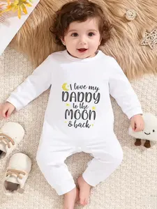 Newborn Cartoon Print Long Sleeve One-Piece Jumpsuit, Toddler and Baby Onesie, Letter Print Bodysuit, Outdoor Wear, Comfortable and Cute Design