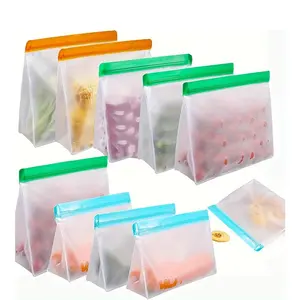 Reusable Silicone Food Storage Bag, Leak Proof Reusable Freezer Bag, Travel/Home Storage Bag Kitchen, Gift Bag, Vacuum Sealed Bag - 1 Reusable Gallon Bag/1 Reusable Sandwich Bag/1 Reusable Snack Bag (BPA Free), Food Containers