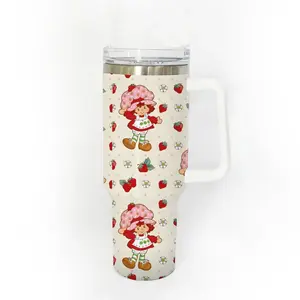 40oz Stainless Steel Tumbler, 1 Count Strawberry Shortcake Pattern Insulated Water Bottle, Stainless Steel Thermos, Stainless Steel Flask, Drinking Cup for Home Office School, Boyfriend Gift, Drinkware, Summer Cool Bottle
