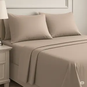 6-Piece Deep Pocket Bedding Set, Fitted and Flat Sheet, Hypoallergenic, Elastic All Around, Multiple Colors and Patterns - 100% Microfiber Brushed Weave Machine Washable