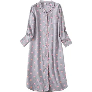 Women long flannel nightgown button down sleepshirt long sleeve nightshirt