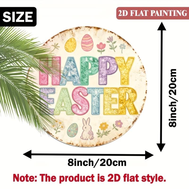 2D Round Iron Sign for Easter, Featuring 'Happy Easter' Design,Decorative Piece Is for Both Indoor and Outdoor Use, Making It Ideal for Homes, Restaurants, Cafes, Garages
