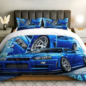 3PCS Duvet Cover Set, 1 Duvet+2 Pillowcases(Without filler), Blue Car Racing Sport Theme, Christmas bedding set, Auto Enthusiast Bedroom Suitable for decoration Bedroom, Dorm, Guest Room, Apartment, Bed Sets Supplies