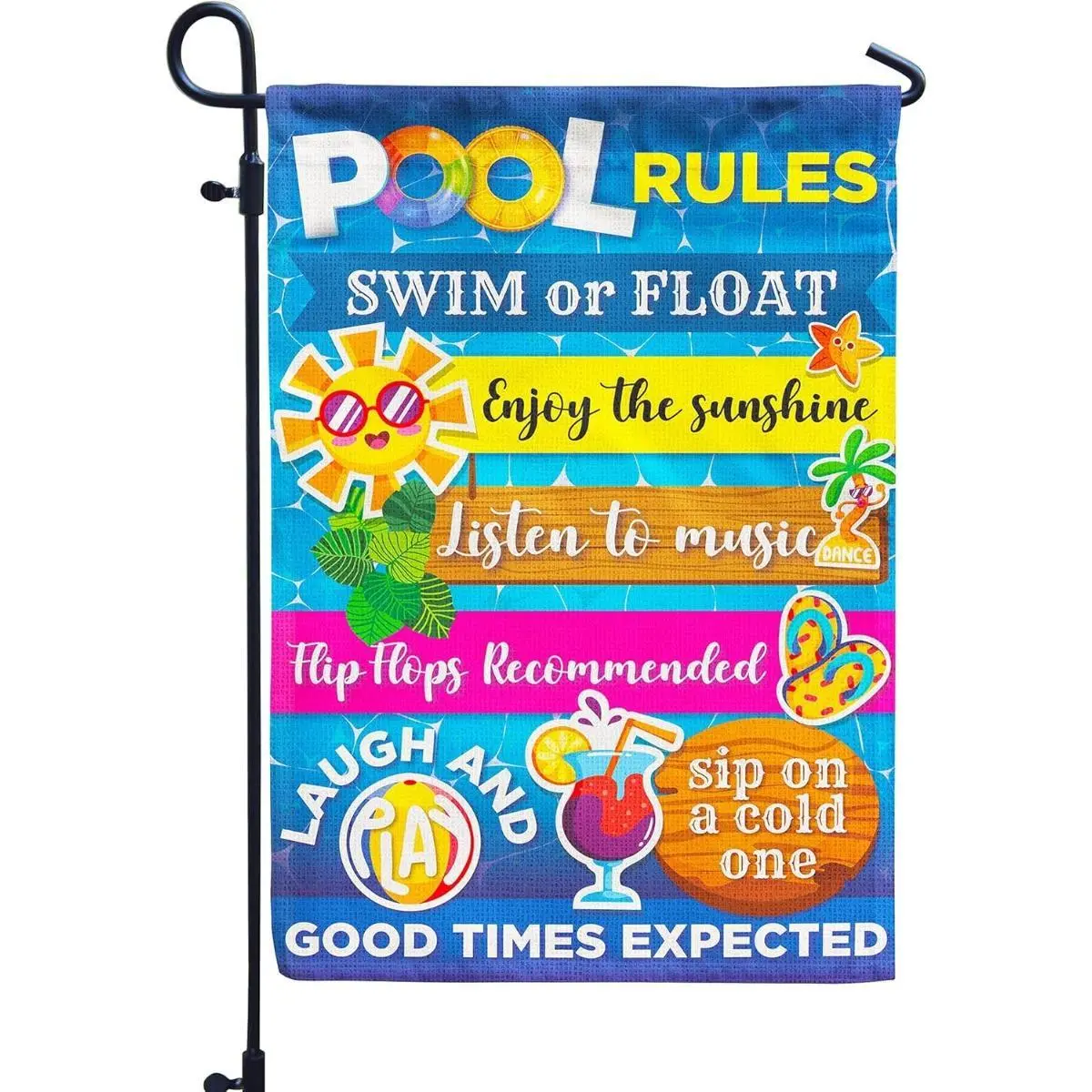 12x18in Double-Sided Fabric Lawn Flag - Sun, Cocktail, Flip Flops Themed Pool Rules Banner with Beach Vibes, Outdoor Decor for Pool Lovers' Backyard Patio Home, Lawn Flags
