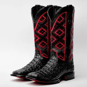 Black Hornback Leather Boots - Square Toe