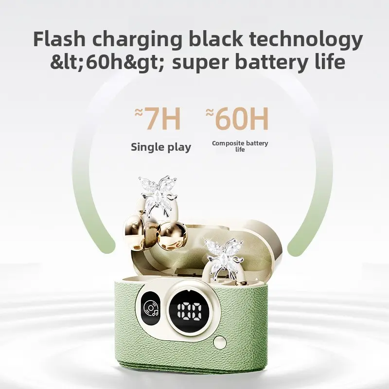 2026 Retro Camera Style Electronic True Wireless Clip-On Earbuds - Noise Cancellation, High-Quality Audio, Call Control, Compact Portable Headset