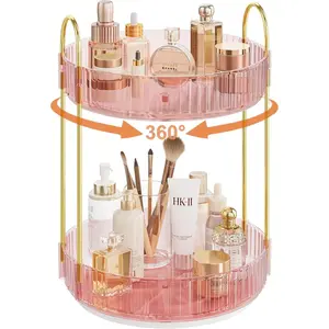 Rotating Makeup Organizer Countertop,Skincare Organizers,Spinning Perfume Tray Stand,Makeup Organizer for,Organizer and,Lazy Susan,2 Tier,Pink