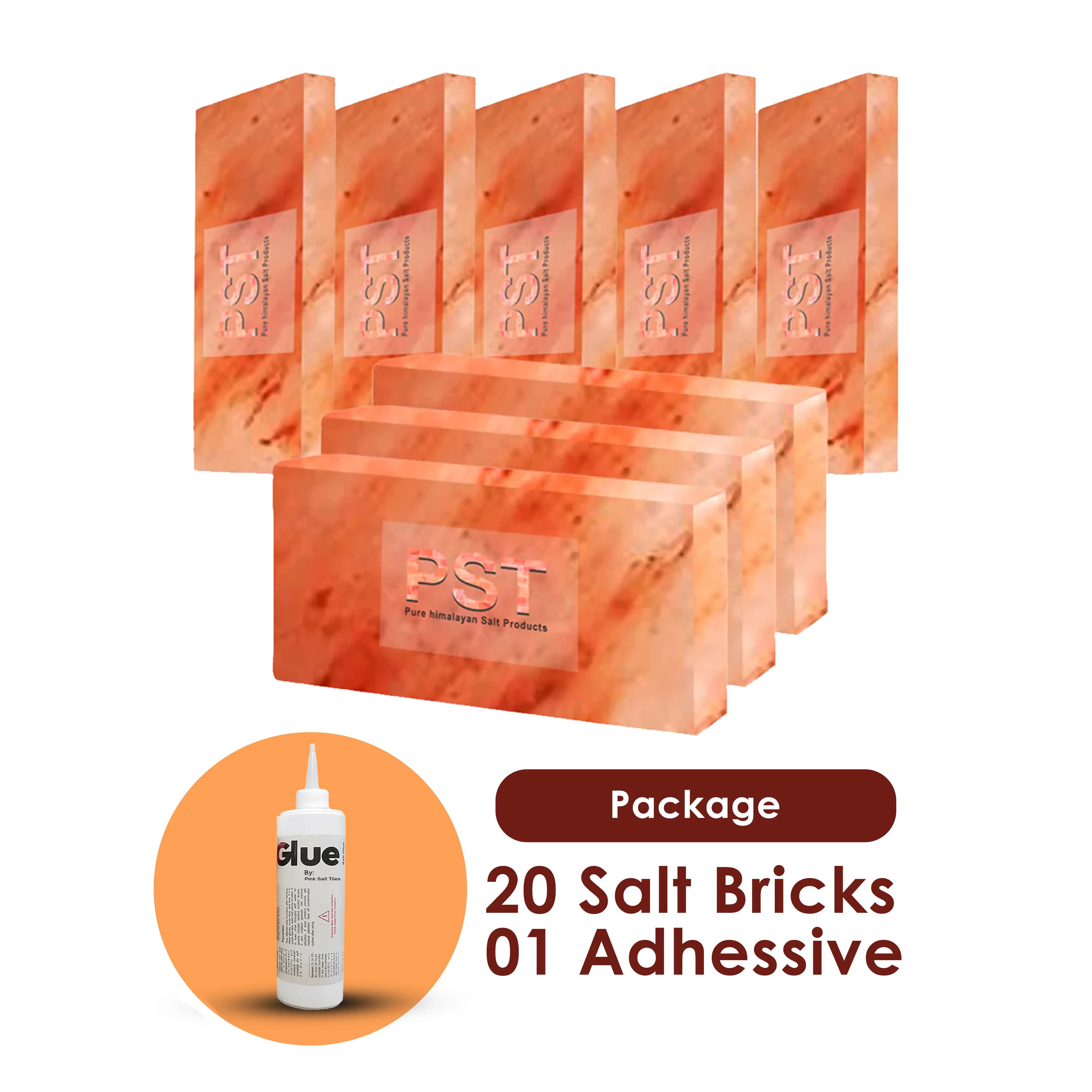 Himalayan Salt Bricks Pack of 20 With 1 Adhesive - Salt Bricks and Adhesive