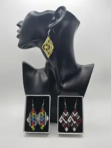 Handmade Beaded Earrings, Brick Stitch Beaded Earrings, Earring Necklace Set, 2" Hanging Earrings