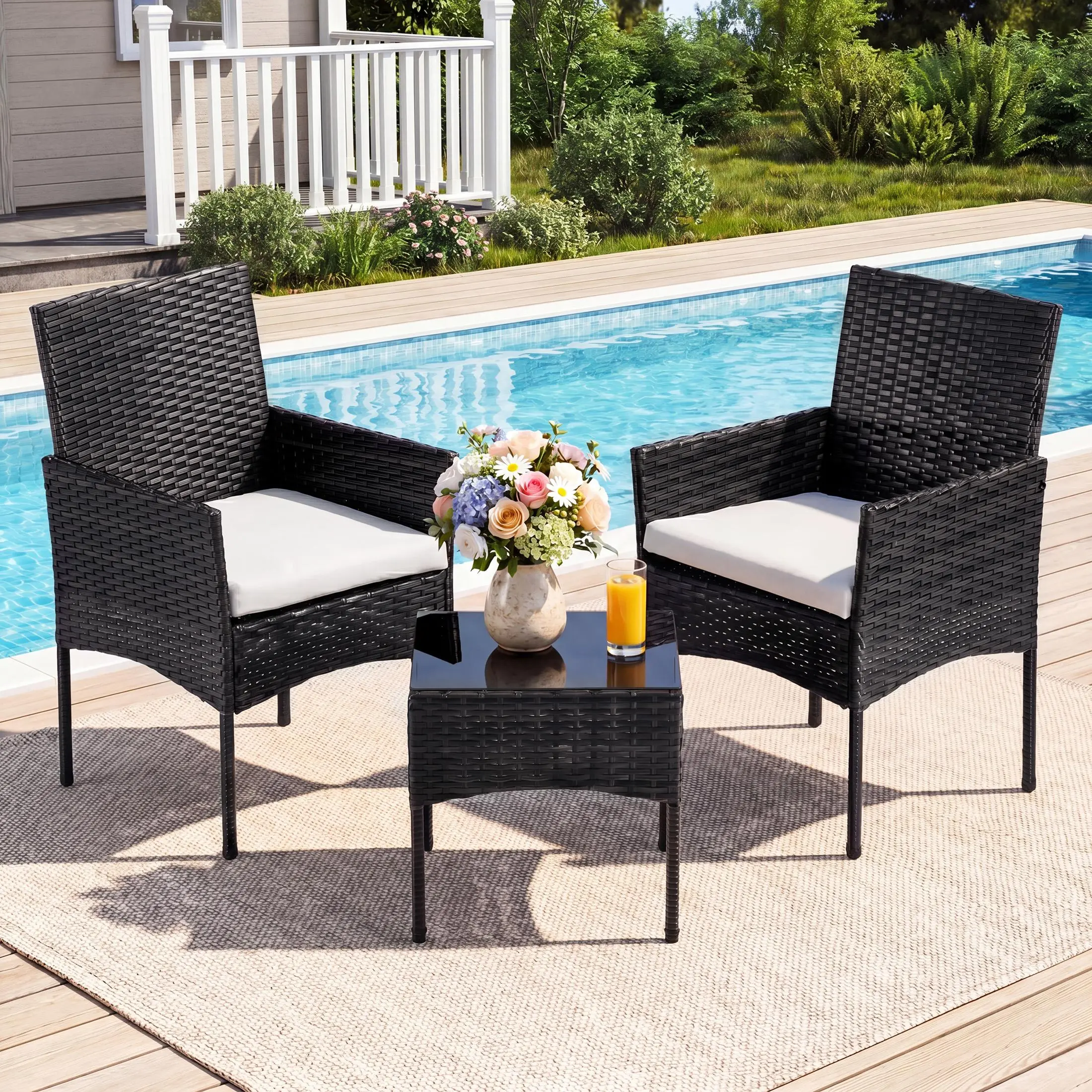 Patio Porch Furniture Sets 3,4Pieces PE Rattan Wicker Chairs with Table Outdoor Garden Furniture Sets,Suitable for courtyard relaxation and dining gatherings