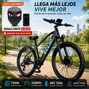 Bicicleta Eléctrica ECLIO M5 26 Pulgadas, Potencia Pico 750W, Velocidad Máxima 22 mph, Autonomía 25-50 Millas, Bastidor Acero Alto Carbono, Batería Extraíble, Frenos Doble Corte Energía, Neumáticos Gruesos Todoterreno Off Road bike shopping electric