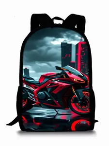 Motorcycle Pattern Print Single-Layer Backpack