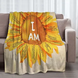 Inspirational Blanket with Bible Verse Christian Spiritual Religious Gift for Women Birthday Christian Gift for Mom Wife  (Sunflower-Yellow, 40"x50")