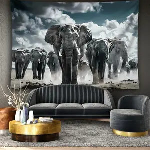 Large Size Elephant Family Tapestry - Vibrant Photo Background, Aesthetic Hanging Decor for Bedroom, Office, Living Room Installation Decoration Home Art African