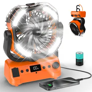 20000mAh Rechargeable Misting Fan Portable, Dual Motor Battery Operated Outdoor Fan with LED Light, 3-in-1 Folding Cooling Mist Spray Fan for Camping Tent Beach Picnic Travel Home Office, Emergency Kit Gift for Men Dad Women