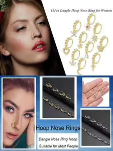 10 Pcs Dangle Nose Rings Nose Ring Jewelry Trendy Dazzling & Fashionable Style (Latest Upgraded Dangle Design, 20G(0.8mm) Size, Sturdy & Comfortable to Wear) for Women & Girls (Daily Styling, Parties & Piercing Looks)
